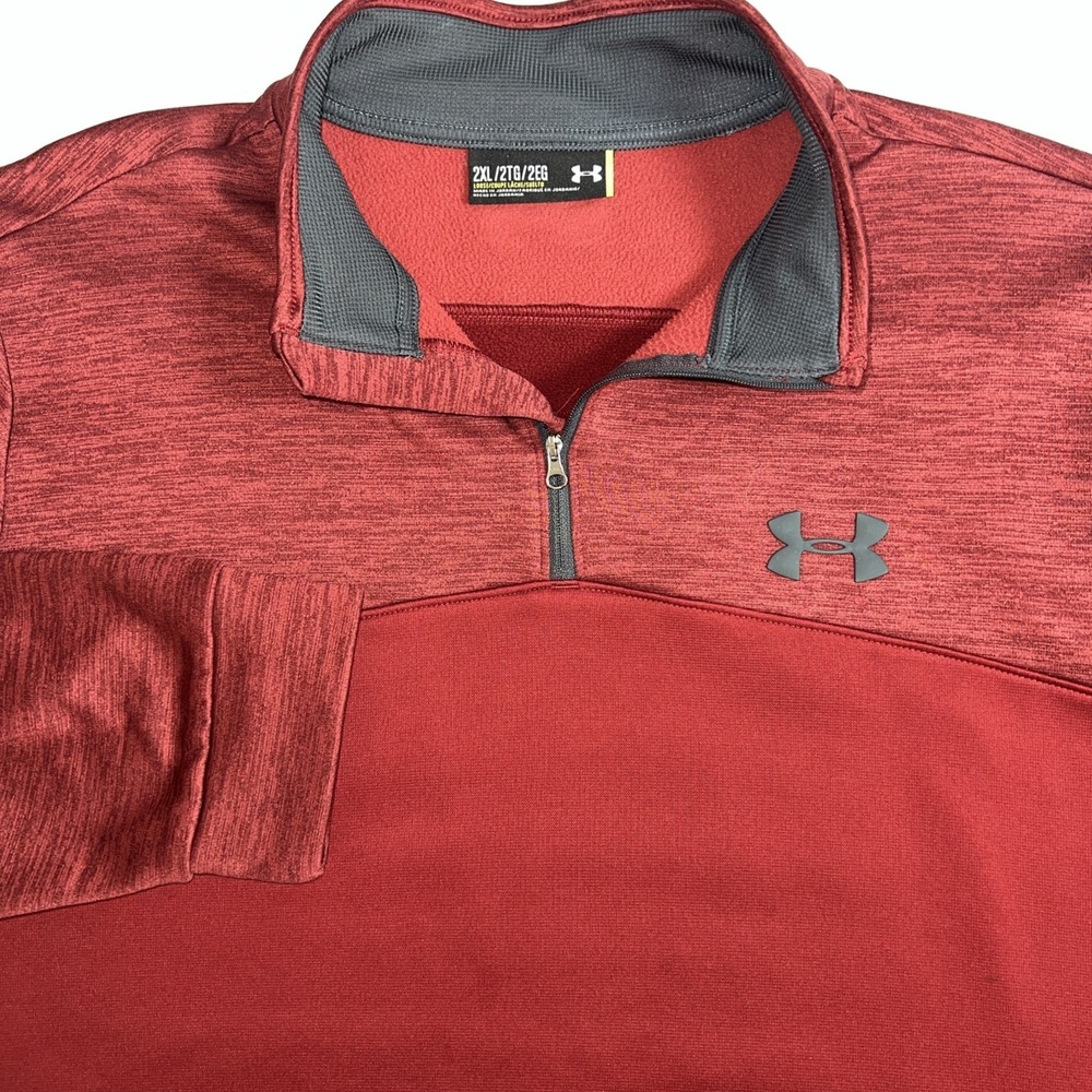 UNDER ARMOUR 1/4 Zip Jacket Men's 2XL Heathered Deep Red Fleece‎ Lined Pullover